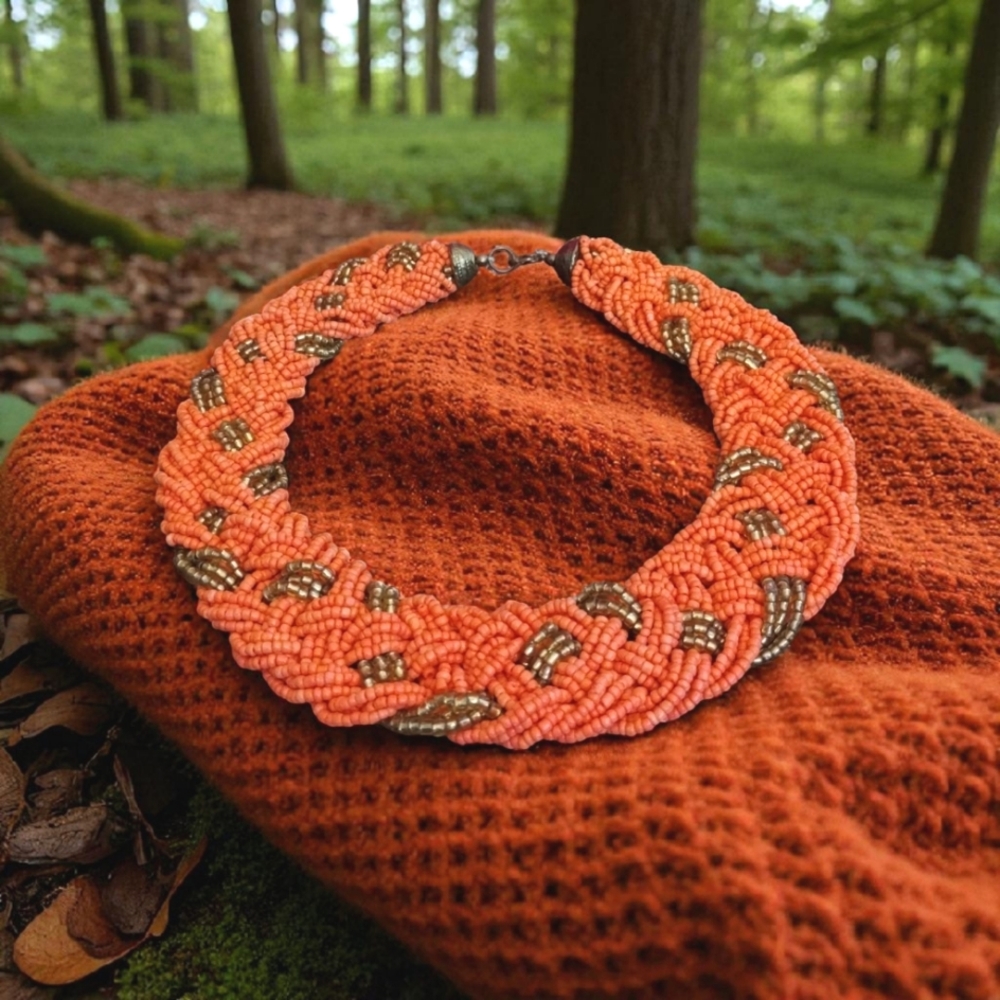 Vtg Kneaded Seed Bead Necklace
